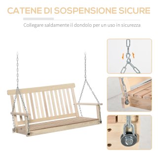 Dondolo da Giardino Sospeso per 2 Persone in Legno