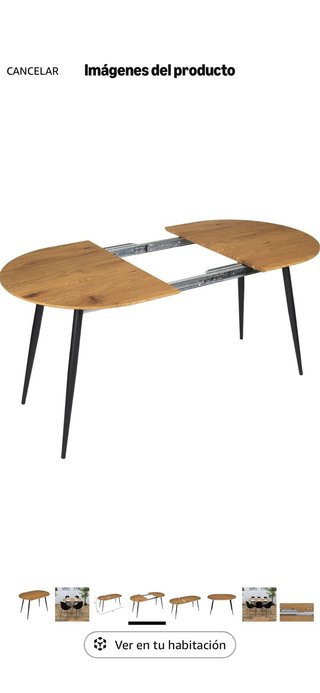 Mesa comedor extensible ovalada madera y metal