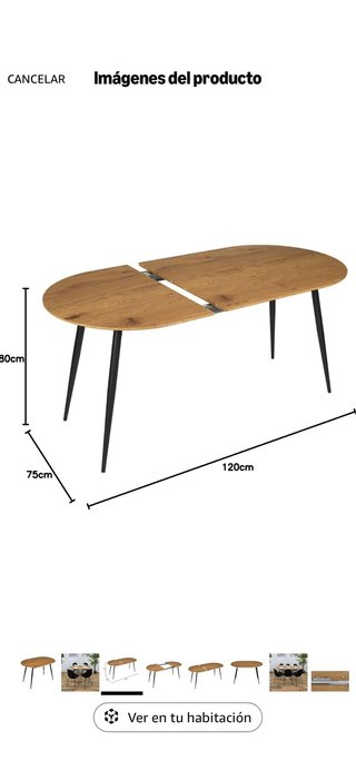 Mesa comedor extensible ovalada madera y metal