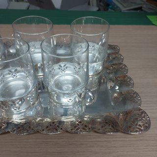 Set 6 bicchieri liquore/caffè con vassoio, anni 70