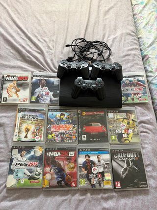 Consola PS3 Slim + Juegos + Mandos