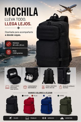 Mochila Viajera 30x48x28cm - Variedad de Colores