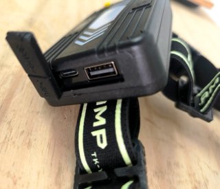 Linterna frontal LED con Powerbank