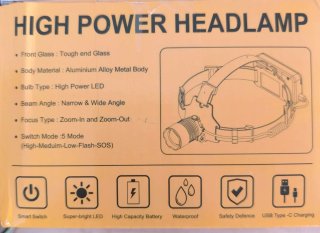 Linterna frontal LED con Powerbank