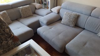 Sofá modular tela gris y beige