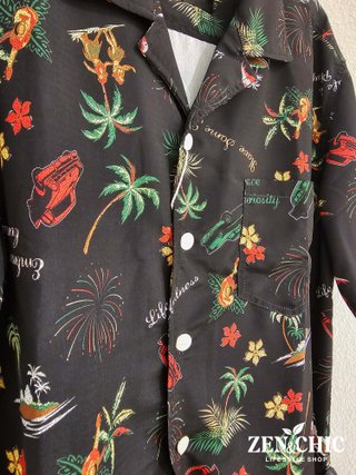 Camisa Estampada Tropical Negra
