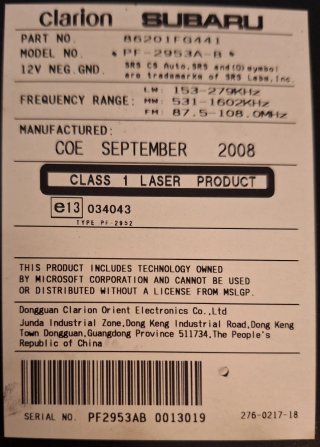 Radio CD Subaru Impreza 2009