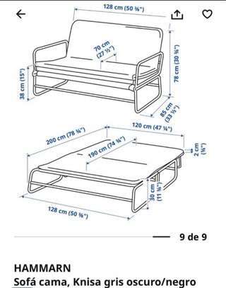Sofá Cama Gris Tela y Metal