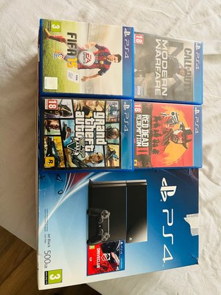 PS4 500GB Negra + 4 Juegos + 2 Mandos