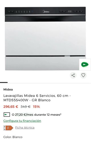 Lavavajillas Compacto Midea 6 cubiertos EN GARANTÍ