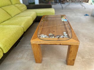Mesa centro madera pino y cristal