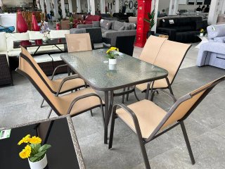 Mesa y 6 Sillas Exterior Cristal y Metal