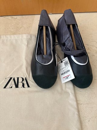 Zapatos Bailarina Zara Verde Oscuro Talla 37