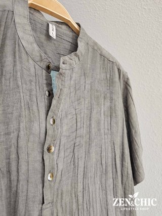 Camisa hombre cuello mao gris topo