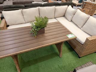 Sofá Rinconera Terraza Mimbre y Tela Beige