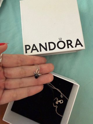 Collar Pandora Corazón Negro Alas Plata