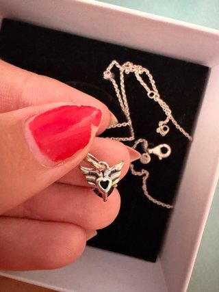 Collar Pandora Corazón Negro Alas Plata