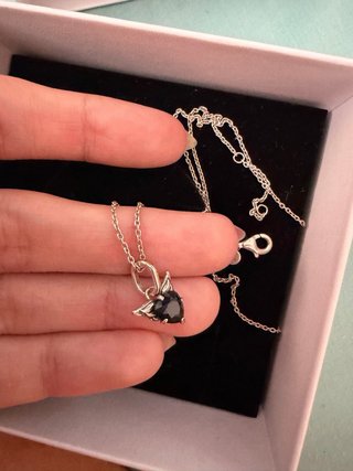 Collar Pandora Corazón Negro Alas Plata