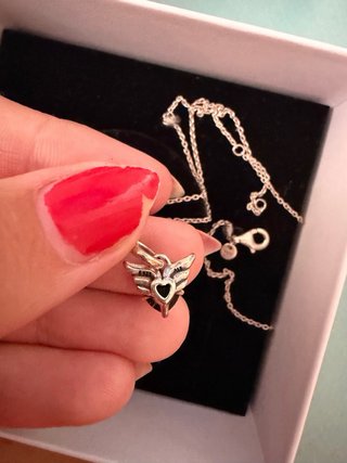 Collar Pandora Corazón Negro Alas Plata