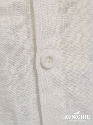 Camisa blanca cuello mao manga corta hombre