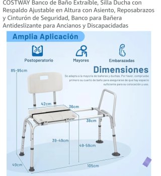 Banco de ducha extraíble con asiento y respaldo