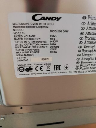 Microondas Candy Integrable 25L
