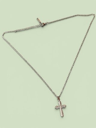 Collar Cruz Plateada Acero