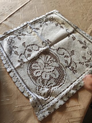 Mantelería y 12 servilletas a juego encaje beige