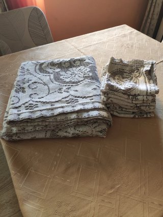Mantelería y 12 servilletas a juego encaje beige