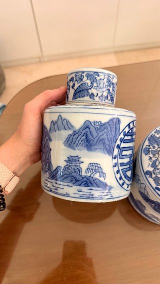 Pareja de jarrones de porcelana china con tapa