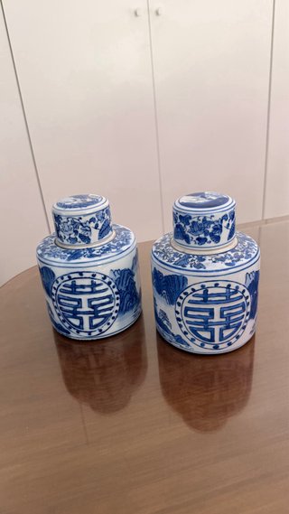 Pareja de jarrones de porcelana china con tapa