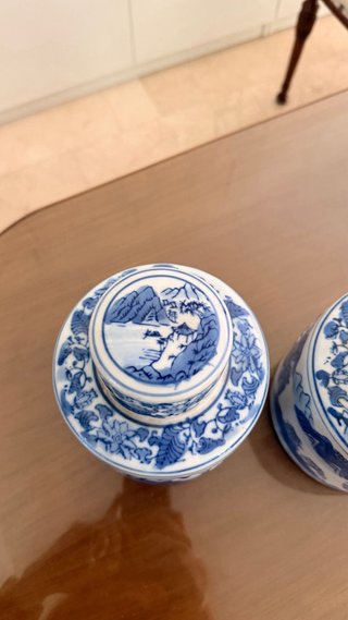 Pareja de jarrones de porcelana china con tapa