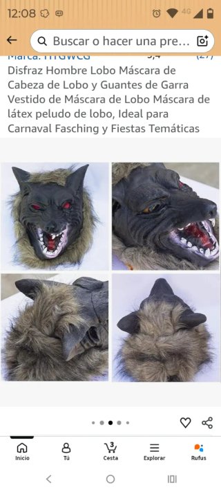 Disfraz Hombre Lobo Máscara y Guantes