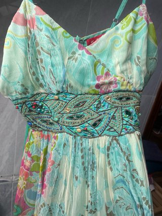 Vestido midi estampado verde y multicolor