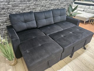Sofá Cama Chaiselongue Negro con Arcón