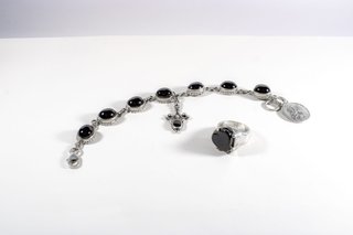 Conjunto de joyería vintage plata y ónix cabochon