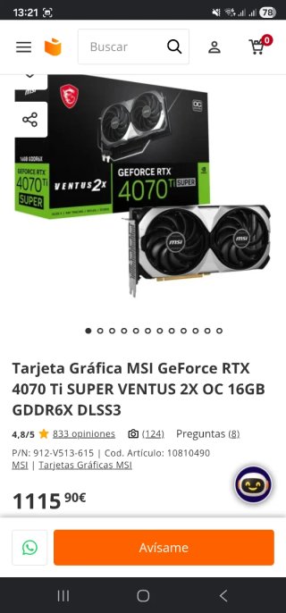 MSI RTX 4070 Ti Super 16GB GDDR6X.