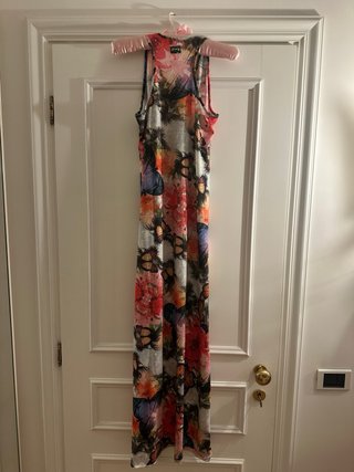 Abito lungo fantasia farfalle e fiori