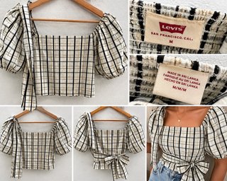 Levi's Blusa Cuadros Manga Abullonada Talla M