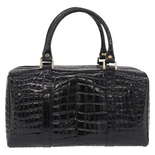CELINE Hand Bag Patent leather Black Gold Auth