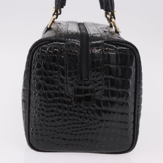CELINE Hand Bag Patent leather Black Gold Auth