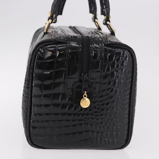 CELINE Hand Bag Patent leather Black Gold Auth