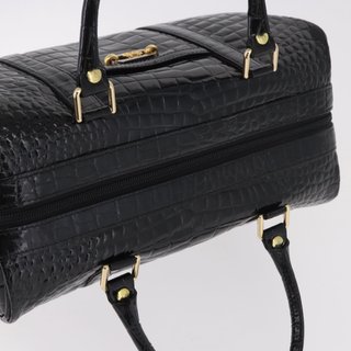 CELINE Hand Bag Patent leather Black Gold Auth