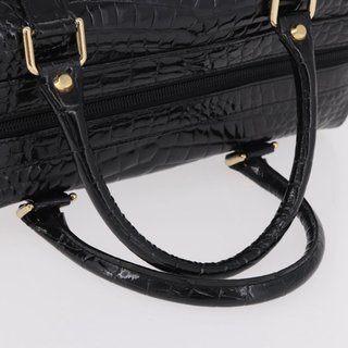 CELINE Hand Bag Patent leather Black Gold Auth