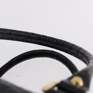 CELINE Hand Bag Patent leather Black Gold Auth