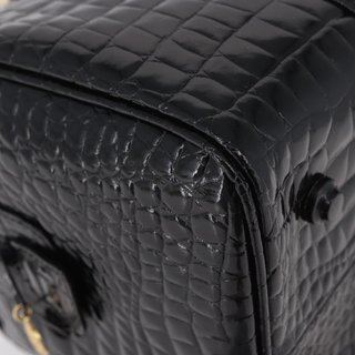 CELINE Hand Bag Patent leather Black Gold Auth