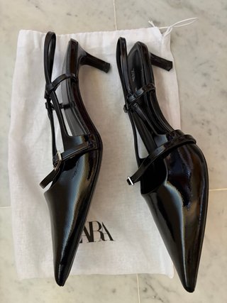 Zapatos Zara Stilettos Charol Negro Talla 38