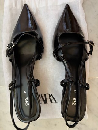 Zapatos Zara Stilettos Charol Negro Talla 38