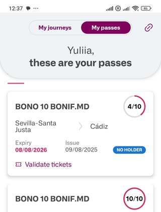 Cádiz ⇄ Sevilla (6 viajes)