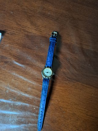 Reloj de pulsera azul y dorado